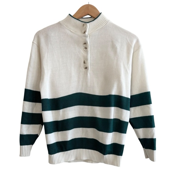 Vintage Sweaters - Vintage Striped Mockneck Button Up Sweater